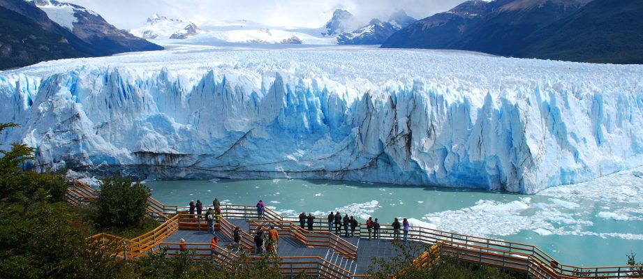 Tourists observing glacier in Argentina