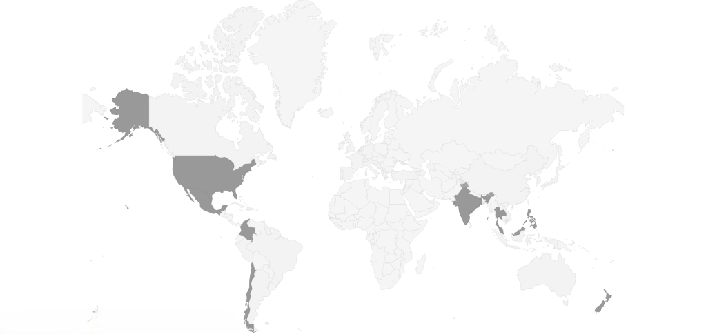 World map highlighting the countries to visit in January