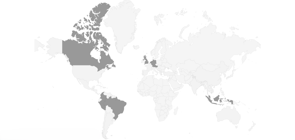 World map highlighting the countries to visit in July