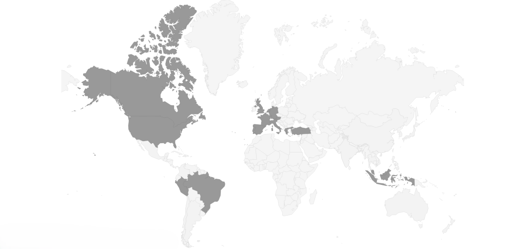 World map highlighting the countries to visit in June