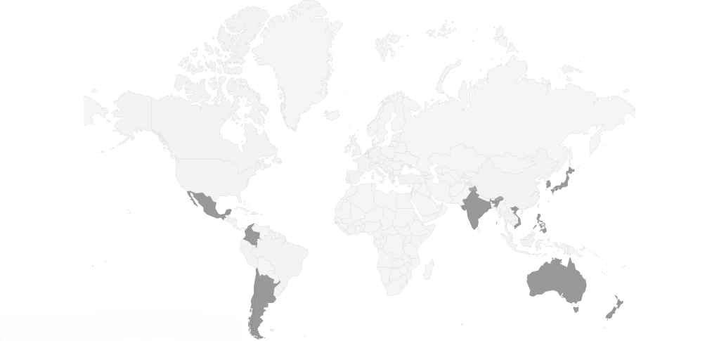 World map highlighting the countries to visit in March