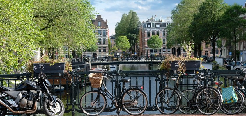 Amsterdam canal with bicycles