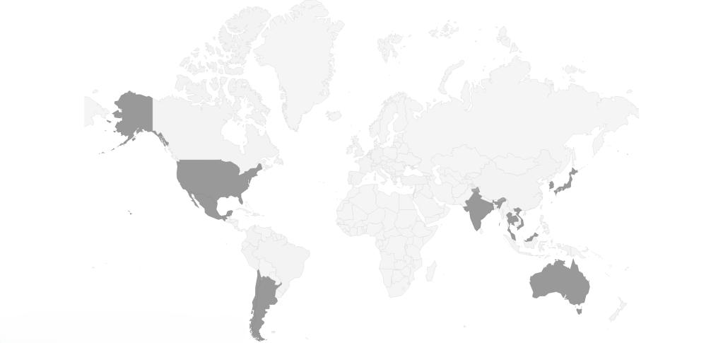 World map highlighting the countries to visit in November