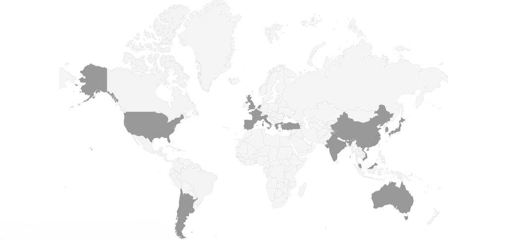 World map highlighting the countries to visit in October